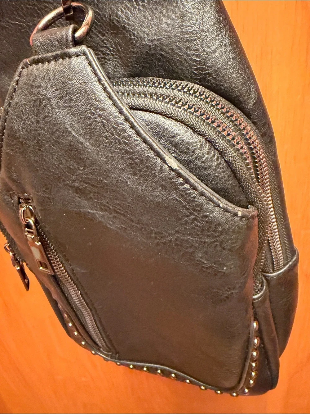 Black Studded Crossbody Sling Bag - Compact Everyday Carry